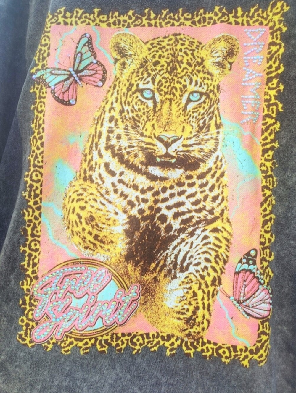 Custom Crystal Studded Leopard Oversized Graphic Tee